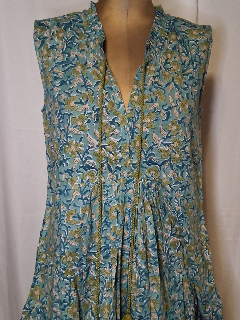Sur La Vague SLV Block Print Mini Dress Aqua Blue Green Sleeveless Tunic Petite
